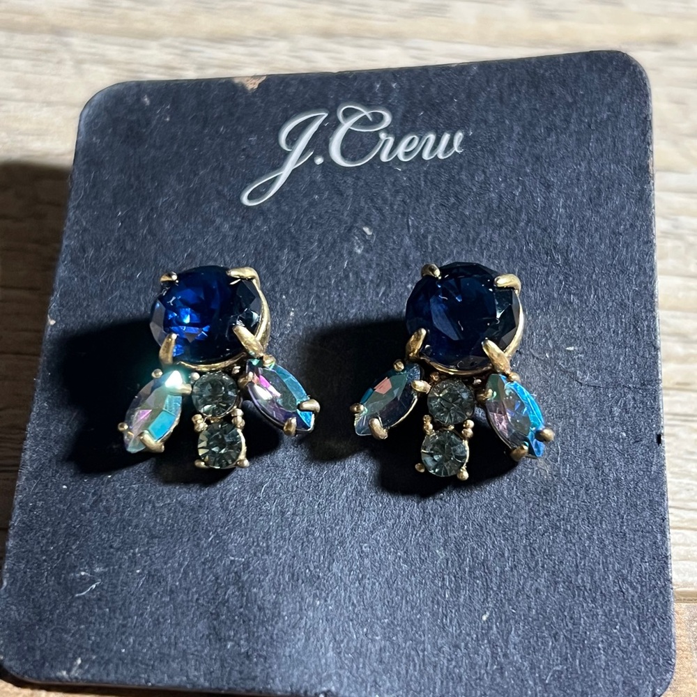 J. Crew Sapphire Blue and Gold Crystal Earrings - Picture 2 of 4